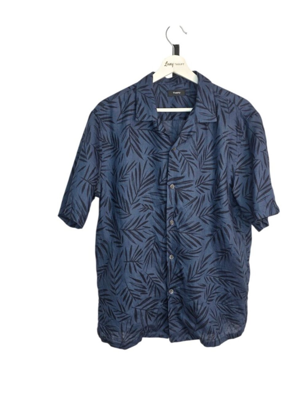 Theory Men's Daze Large Palm Print 100% Linen Short Sleeve Button Up, Size M